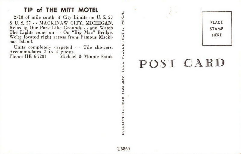 Sunrise Beach (Tip of The Mitt Motel) - Postcard Back